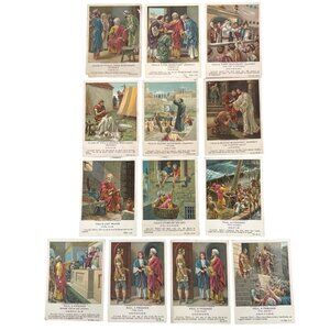 13 Antique 1909 Berean Lesson Picture Cards Christian Bible